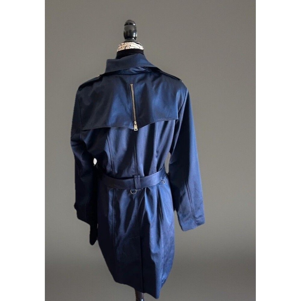 London Fog Heritage Double Breasted Belted Trench Dark Blue Satin Sheen Size L - Picture 4 of 16